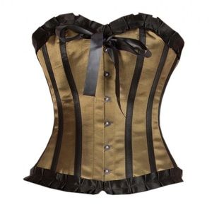 Burlesk - Olive Green Satin Black Lace Goth Retro Burlesque Overbust Corset